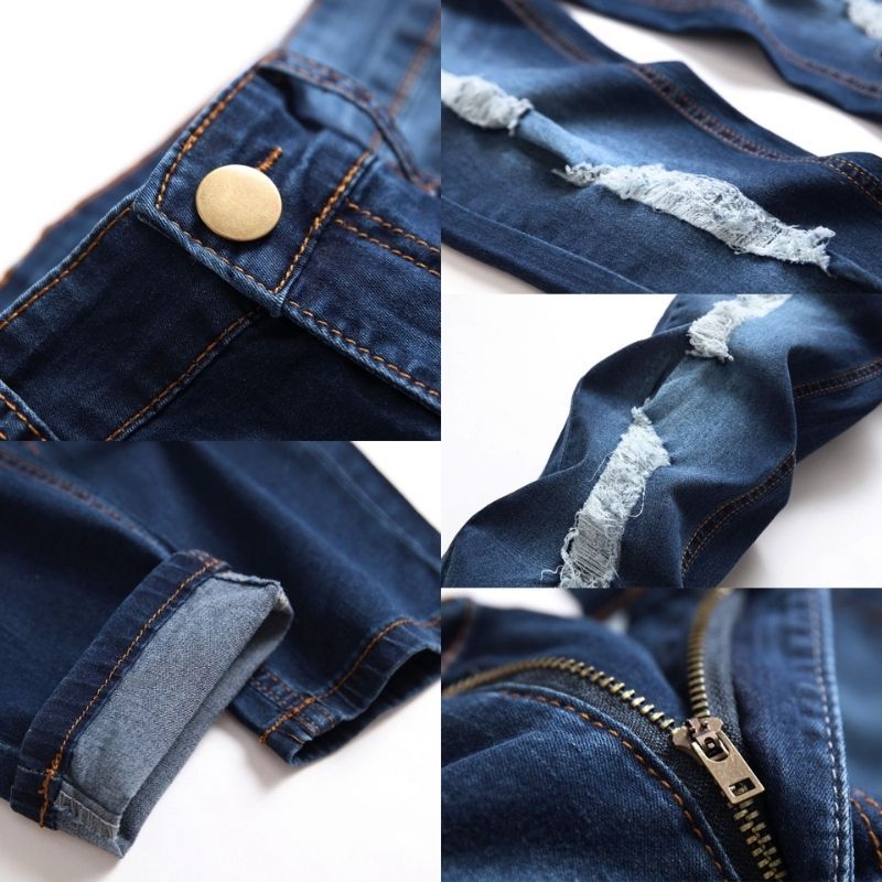 Men's Distressed Ripped Skinny Jeans Straight Leg Denim Pants