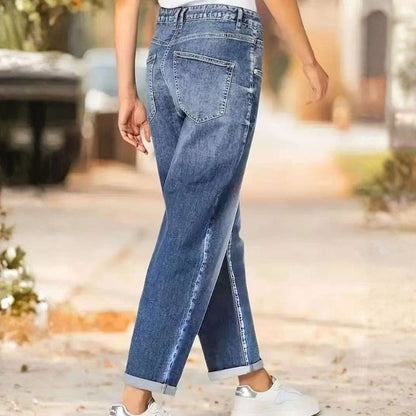 Straight baggy jeans for women relax fit high waisted wide leg denim, back view