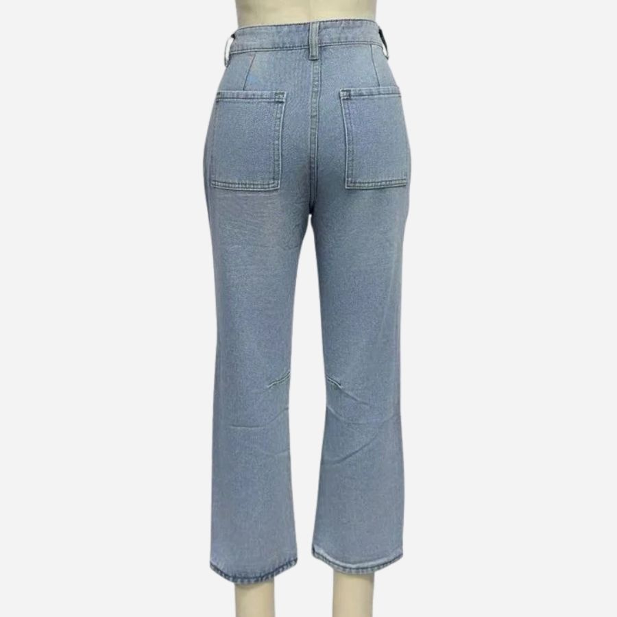 Barrel jeans for women high waisted wide leg baggy denim in blue, back view
