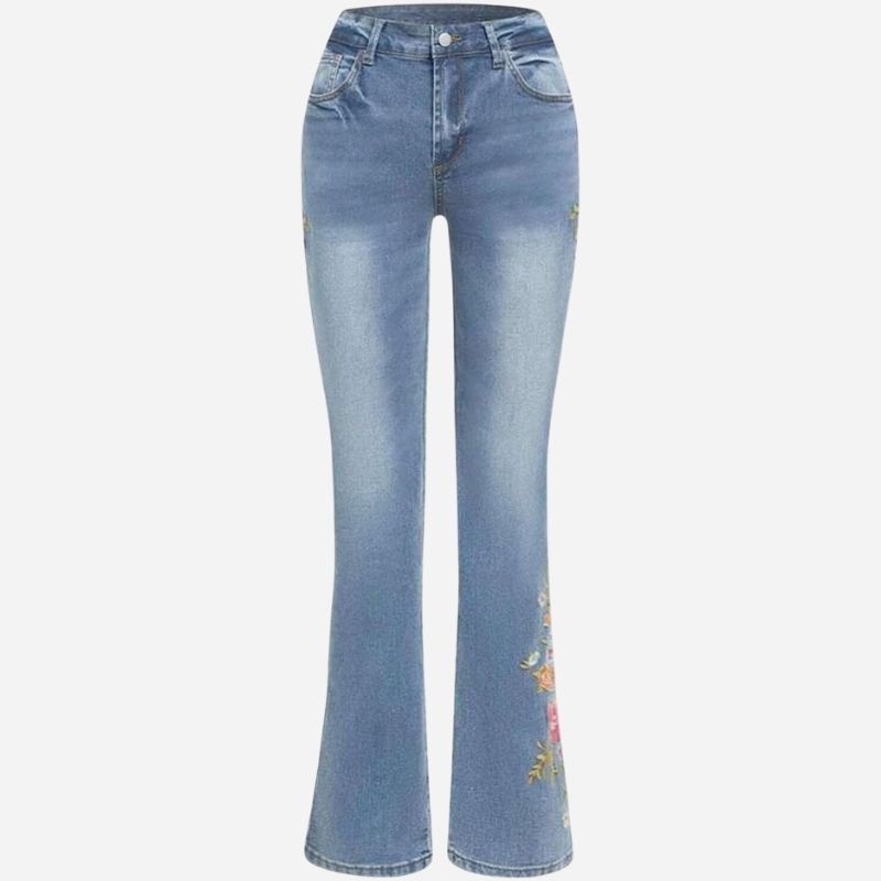 Women's Floral Embroidery Low Waist High Stretch Bootcut Jeans