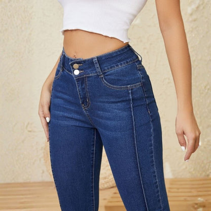 High waist bootcut jeans for women flare denim in navy, details view
