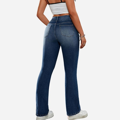 High waist stretch flare jeans for women slim fit bootcut denim pants, back view