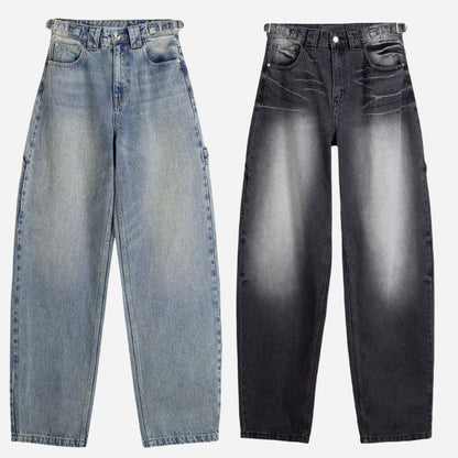 High waisted baggy wide leg jeans for women with cargo pockets denim, front view