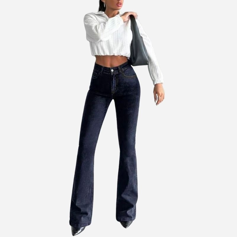High rise bell bottom jeans for women slim fit flare bootcut denim pants, front view