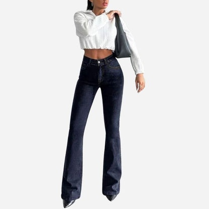 High rise bell bottom jeans for women slim fit flare bootcut denim pants, front view