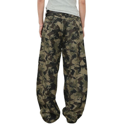 Men's baggy jeans y2k ripped wide leg distressed denim pants hip hop streetwear, back view