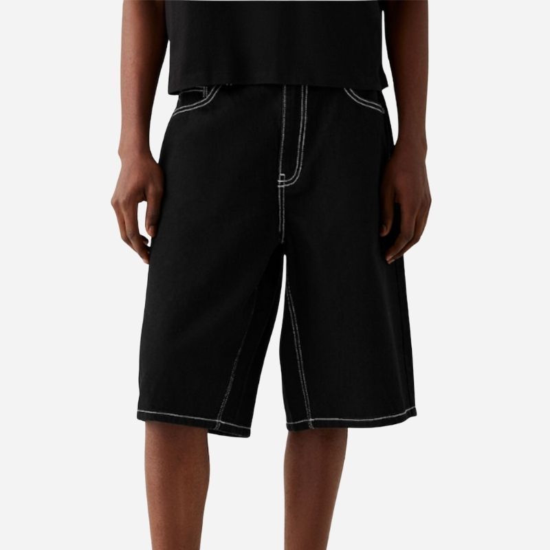 Men's Jean Shorts Classic Relaxed Fit Denim Pants in black, front view