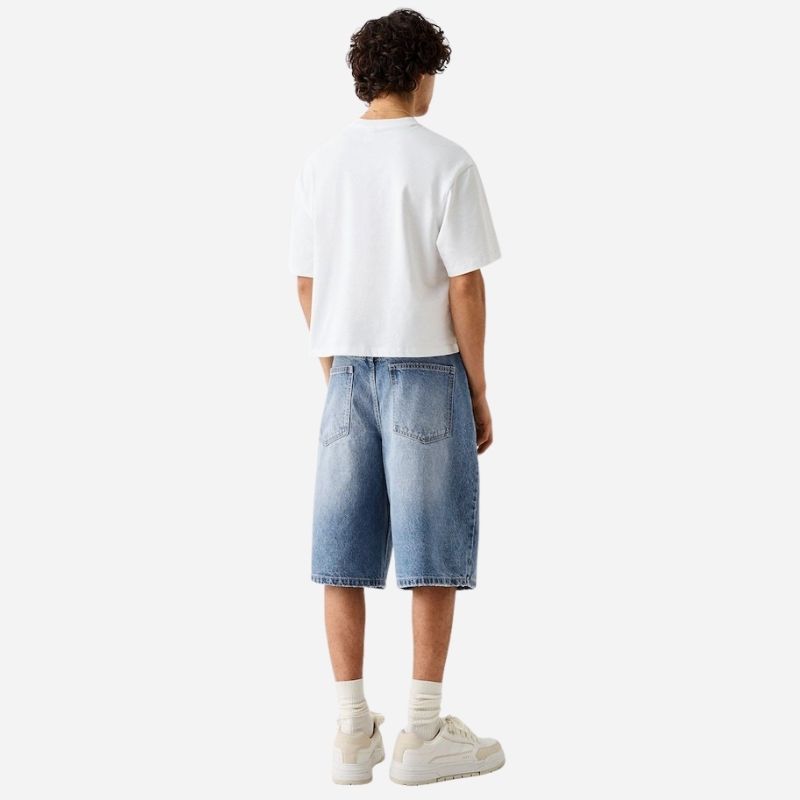 Men's Jean Shorts Classic Relaxed Fit Denim Pants in blue, back view