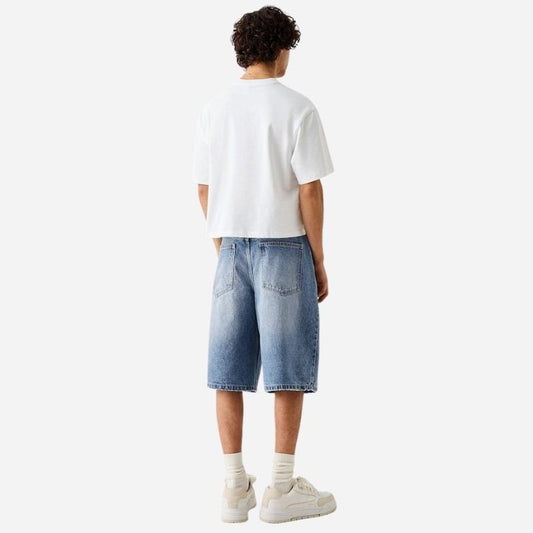 Men's Jean Shorts Classic Relaxed Fit Denim Pants in blue, back view