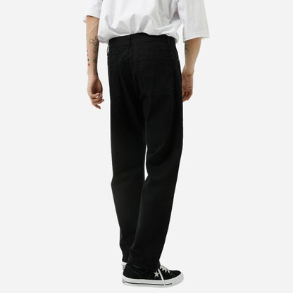 Men's straight leg jeans regular fit mid-rise y2k streetwear denim in black, back view