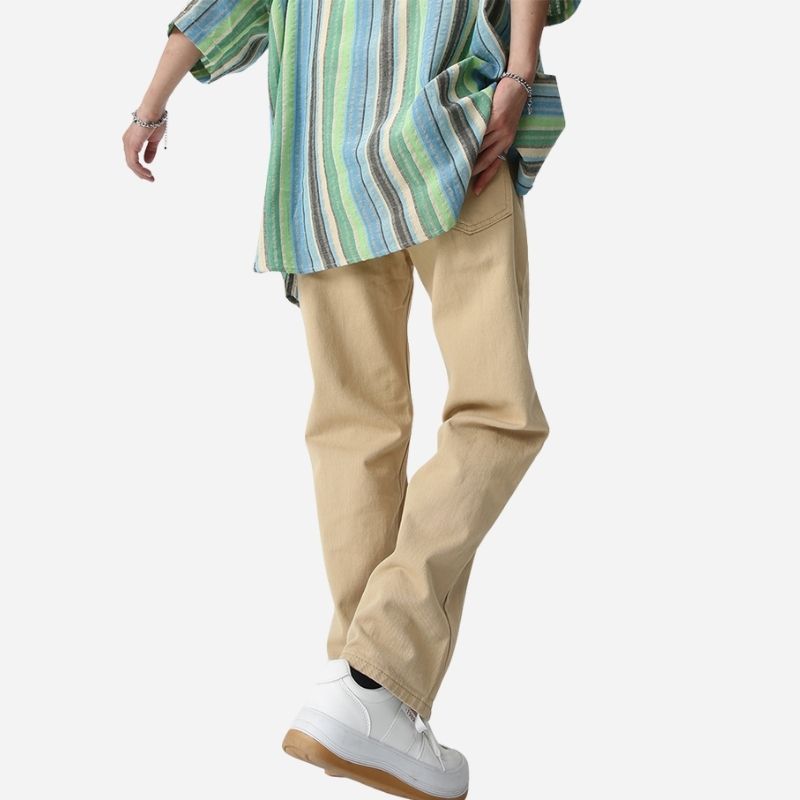 Men's straight leg jeans regular fit mid-rise y2k streetwear denim in khaki, back view