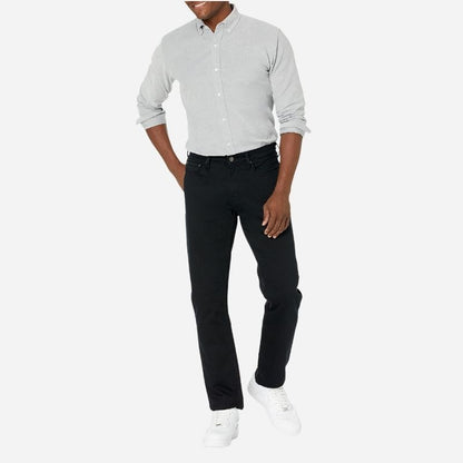 Men’s straight leg regular fit jeans in black, front view