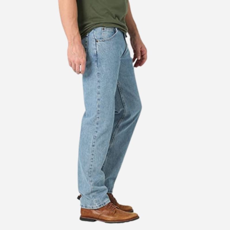 Men’s straight leg regular fit jeans in light blue, side view