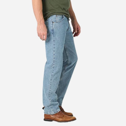 Men’s straight leg regular fit jeans in light blue, side view