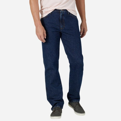 Men’s straight leg regular fit jeans in navy, front view