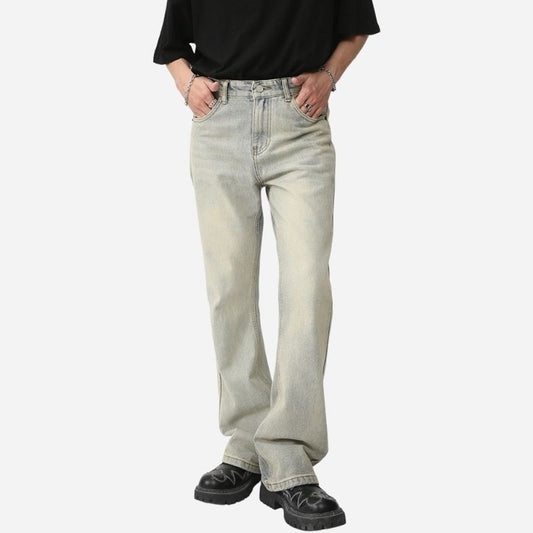 Men‘s Y2K Slim Bootcut Jeans Mid Rise Distressed Flare Denim