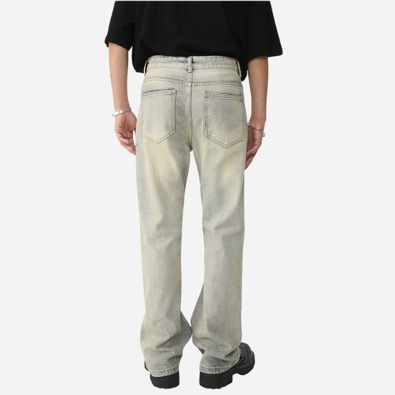 Men‘s Y2K Slim Bootcut Jeans Mid Rise Distressed Flare Denim