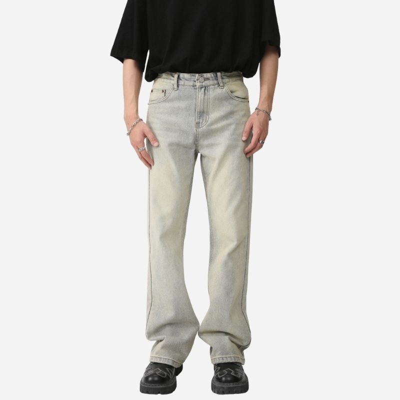 Men‘s Y2K Slim Bootcut Jeans Mid Rise Distressed Flare Denim