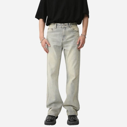Men‘s Y2K Slim Bootcut Jeans Mid Rise Distressed Flare Denim