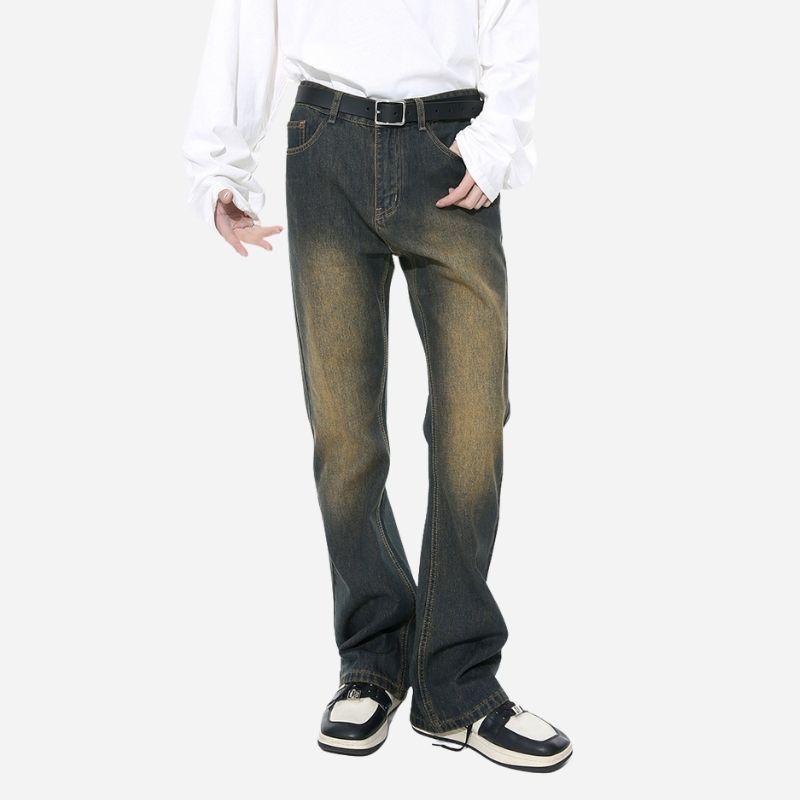 Men‘s Y2K Slim Bootcut Jeans Mid Rise Distressed Flare Denim