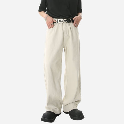 Men’s y2k straight leg baggy jeans loose fit wide denim in beige, front view