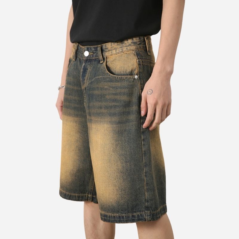 Men’s Baggy Jean Shorts Wide Leg Jorts Streetwear Hip Hop Denim Shorts, side view