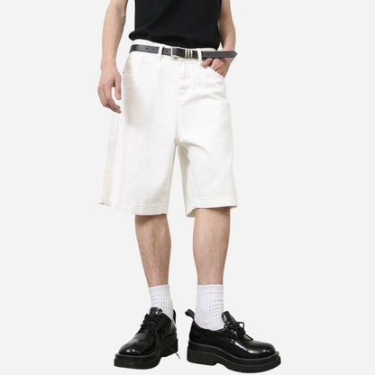 Men’s Baggy Jean Shorts Wide Leg Jorts Streetwear Hip Hop Denim Shorts in white, front view