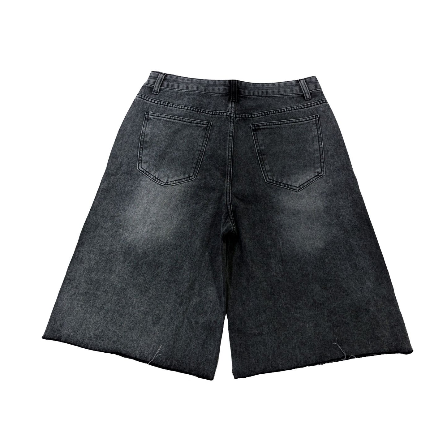 Men's Jeans Shorts Graphic Printed Raw Trim Baggy Denim in black, back view