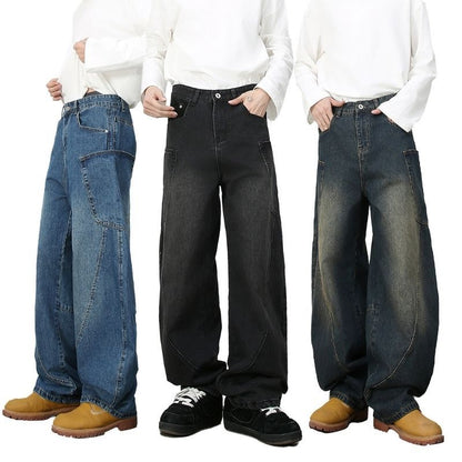 Men’s baggy wide leg straight jeans mid rise y2k loose fit denim pants