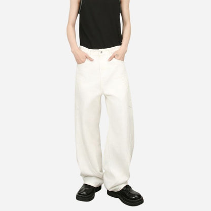 Men’s baggy wide leg straight jeans mid rise y2k loose fit denim pants in white, front view