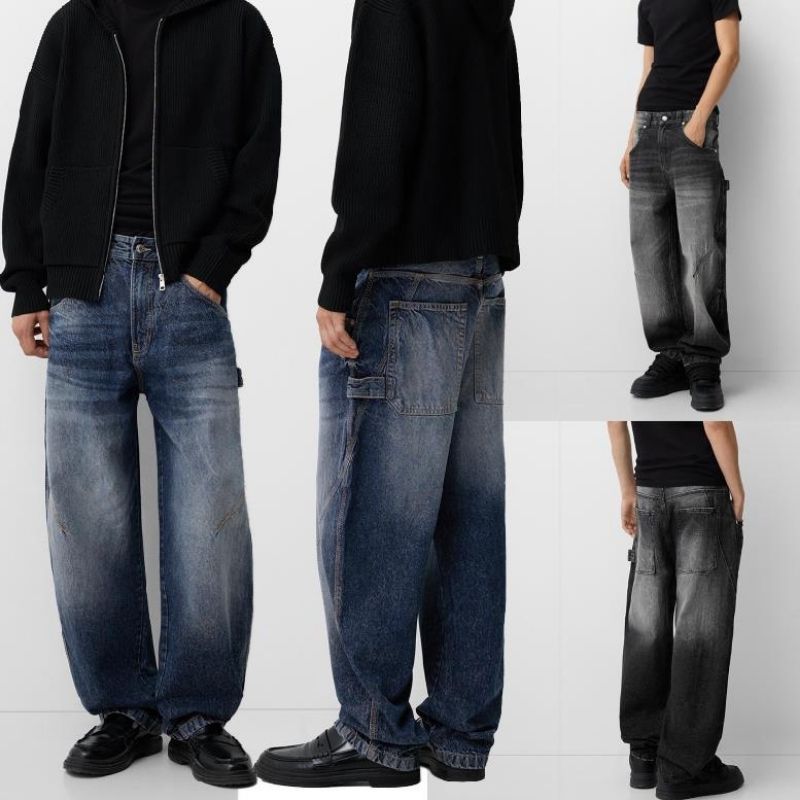 Men’s Baggy Wide Leg Straight Jeans Streetwear Loose Fit Denim Pants