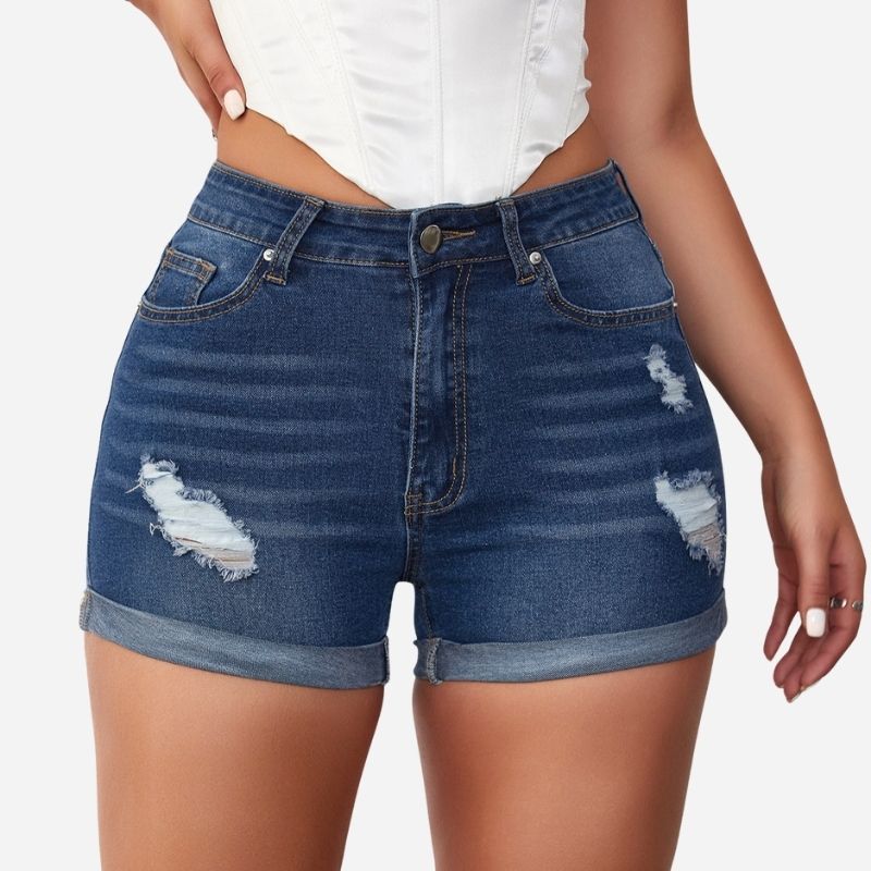 Women ripped denim shorts