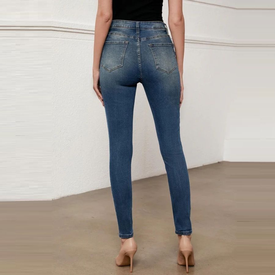 Skinny jeans women high waist stretchy high rise trousers denim pants, back view
