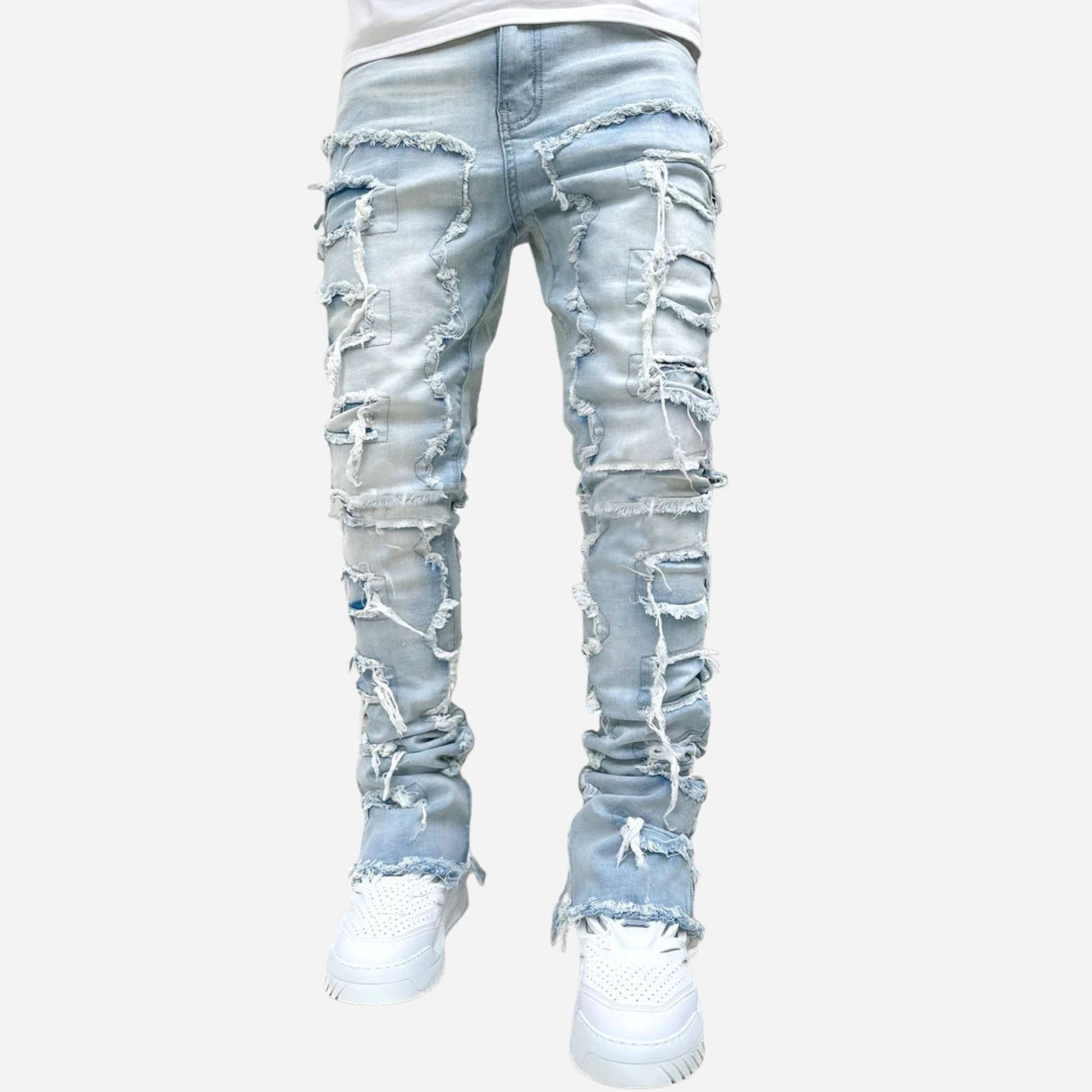 Stacked jeans men‘s skinny denim pants in blue, front view