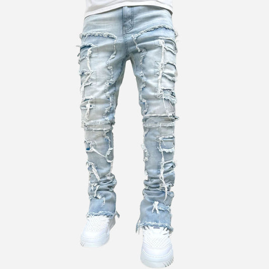 Stacked jeans men‘s skinny denim pants in blue, front view