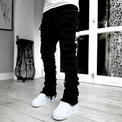 Stacked jeans men‘s skinny denim pants in black, front view