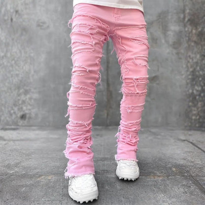 Stacked jeans men‘s skinny denim pants in pink, front view