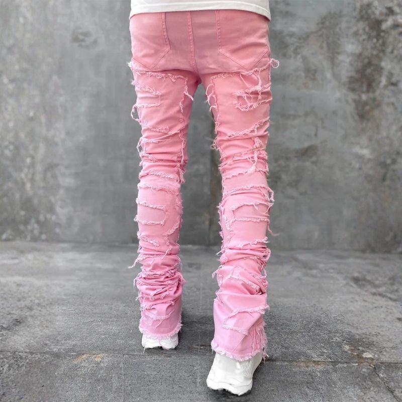 Stacked jeans men‘s skinny denim pants in pink, back view