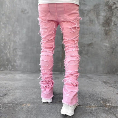 Stacked jeans men‘s skinny denim pants in pink, back view