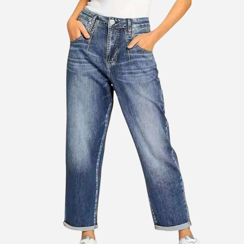 Straight baggy jeans for women relax fit high waisted wide leg denim, front view