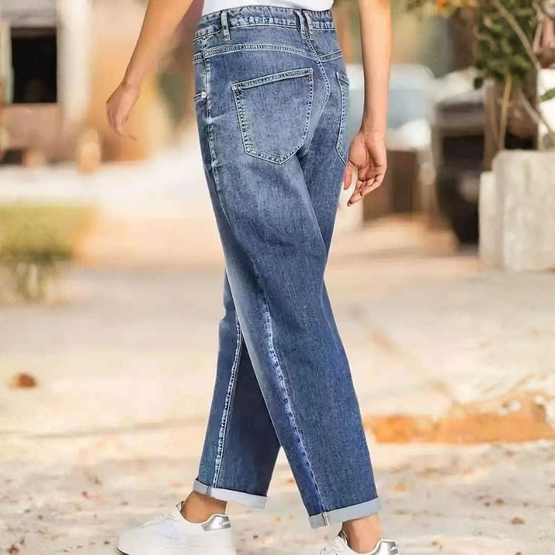 Straight baggy jeans for women high waisted wide leg denim, back view