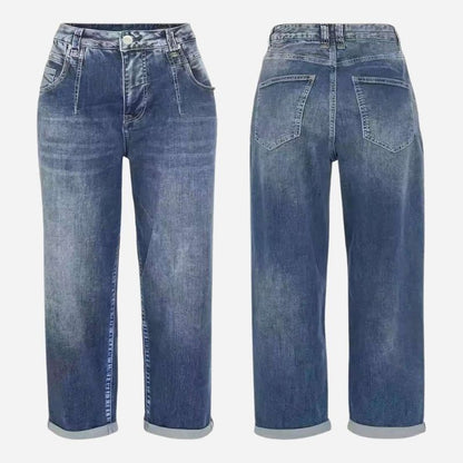 Straight baggy jeans for women relax fit high waisted wide leg denim, front and back views