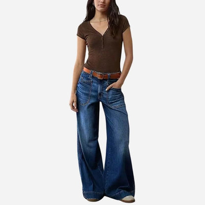 Straight wide leg baggy jeans for women loose fit denim pants in navy