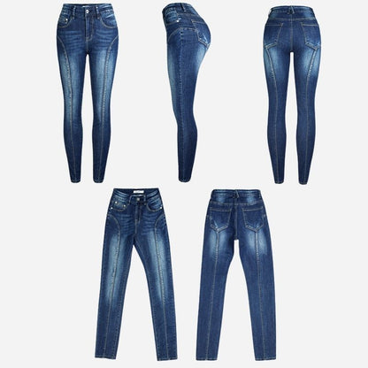 Women cropped slim fit skinny jeans, front and back views