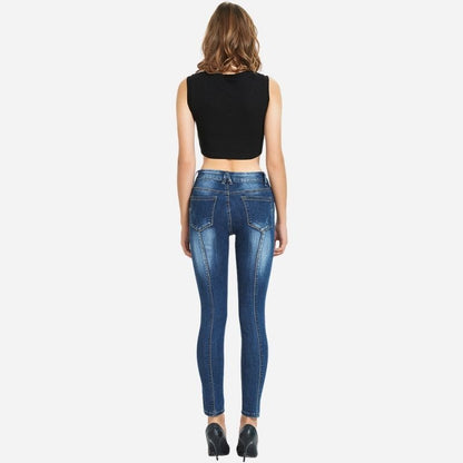 Women cropped slim fit skinny jeans, back view