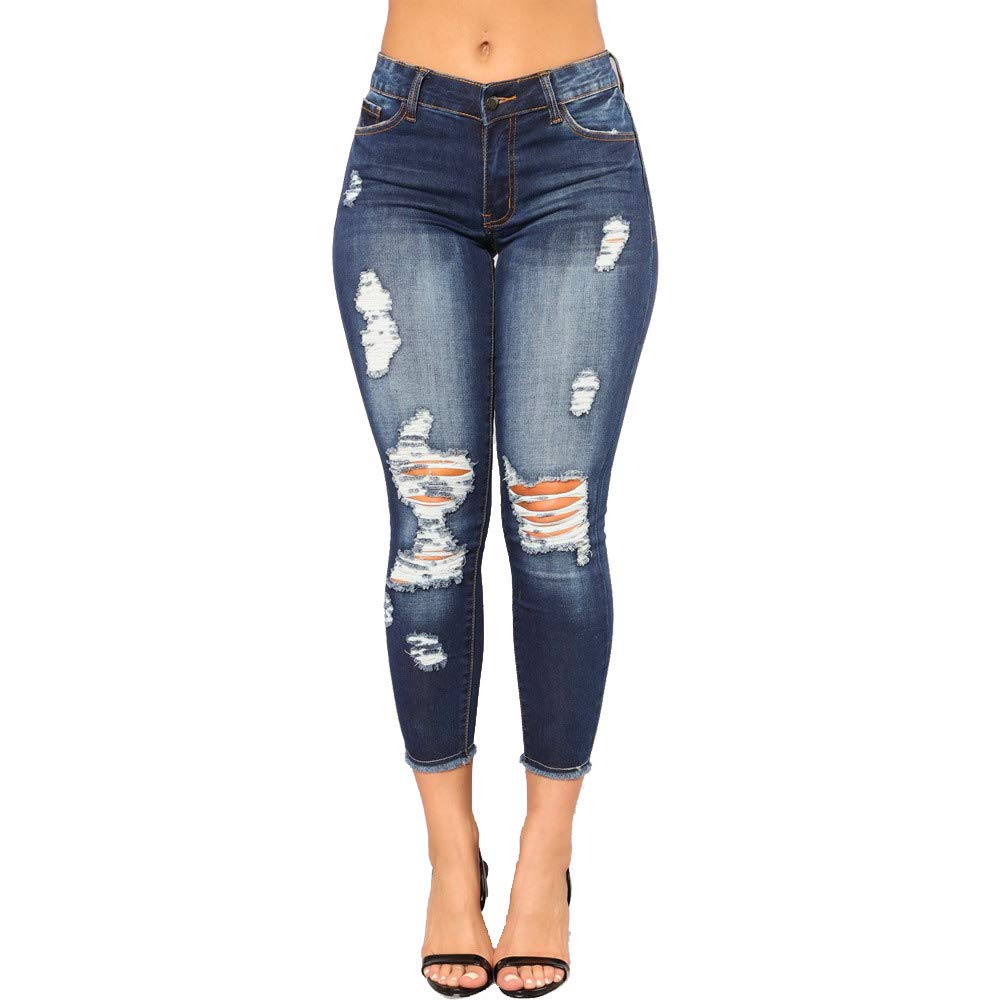 Women's High Waisted Jeans for Women Ripped Stretch Skinny Butt Lifting Jeans Distressed Jeans Pants navy color