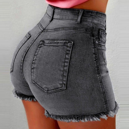 Women high waisted plus size jean shorts in grey