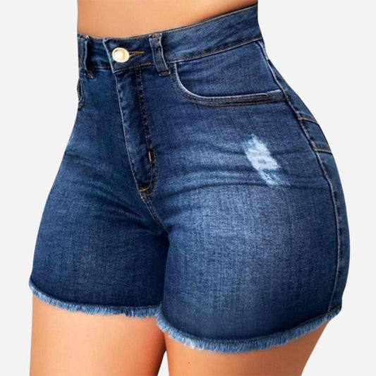 Women high waisted plus size jean shorts in navy