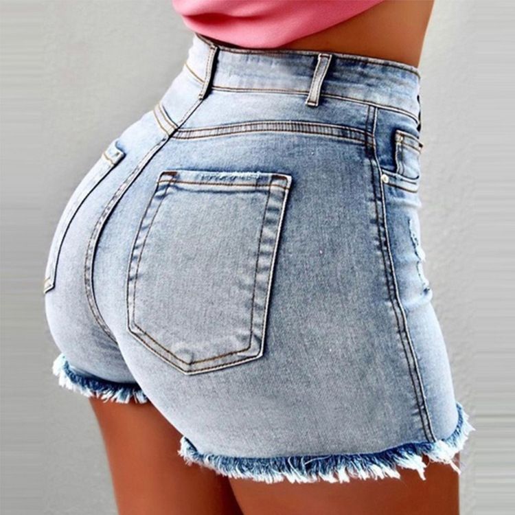 Women high waisted plus size jean shorts in blue
