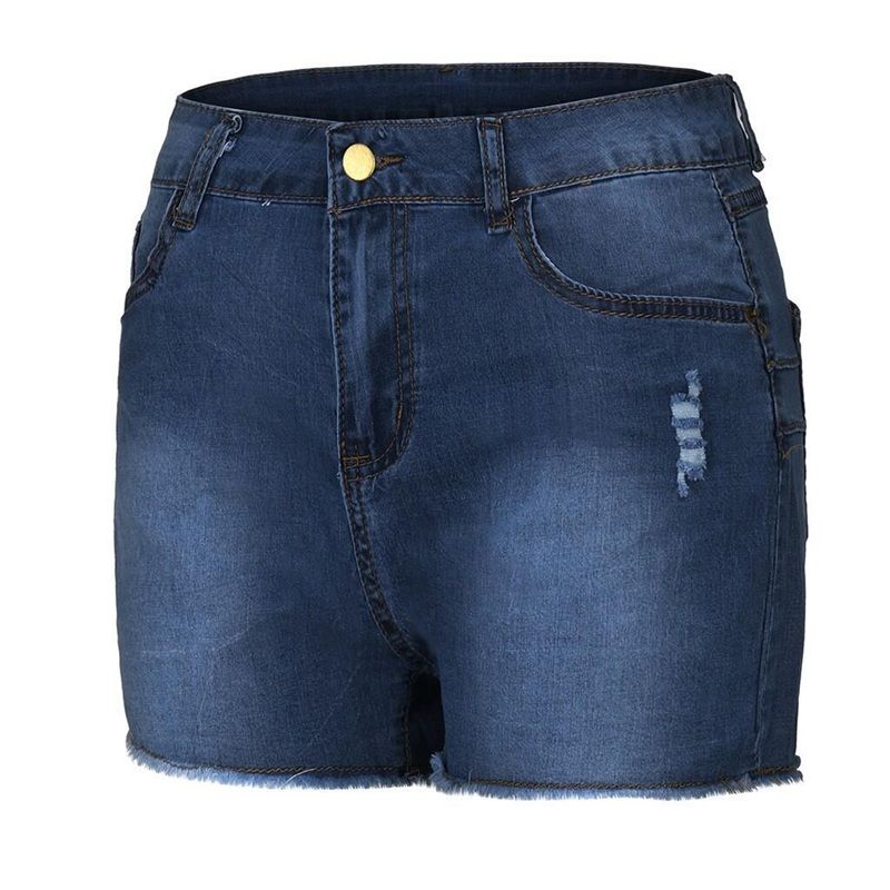 Women high waisted plus size jean shorts in navy, front view